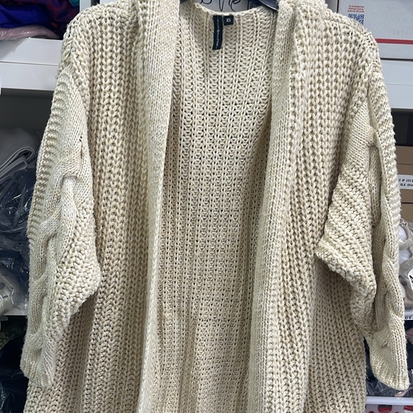 Chunky Oversized Solid Color Open Front Cream Knit Cardigan Sweater - Picture 3 of 15